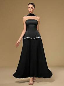 Coutiva 女士优雅水钻装饰晚礼服，夏季 - 黑色 - 查看 6