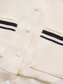 1pc Young Girl Cute Striped Print Knitted Cardigan With Lapel Collar Fall Winter - Apricot - View 5