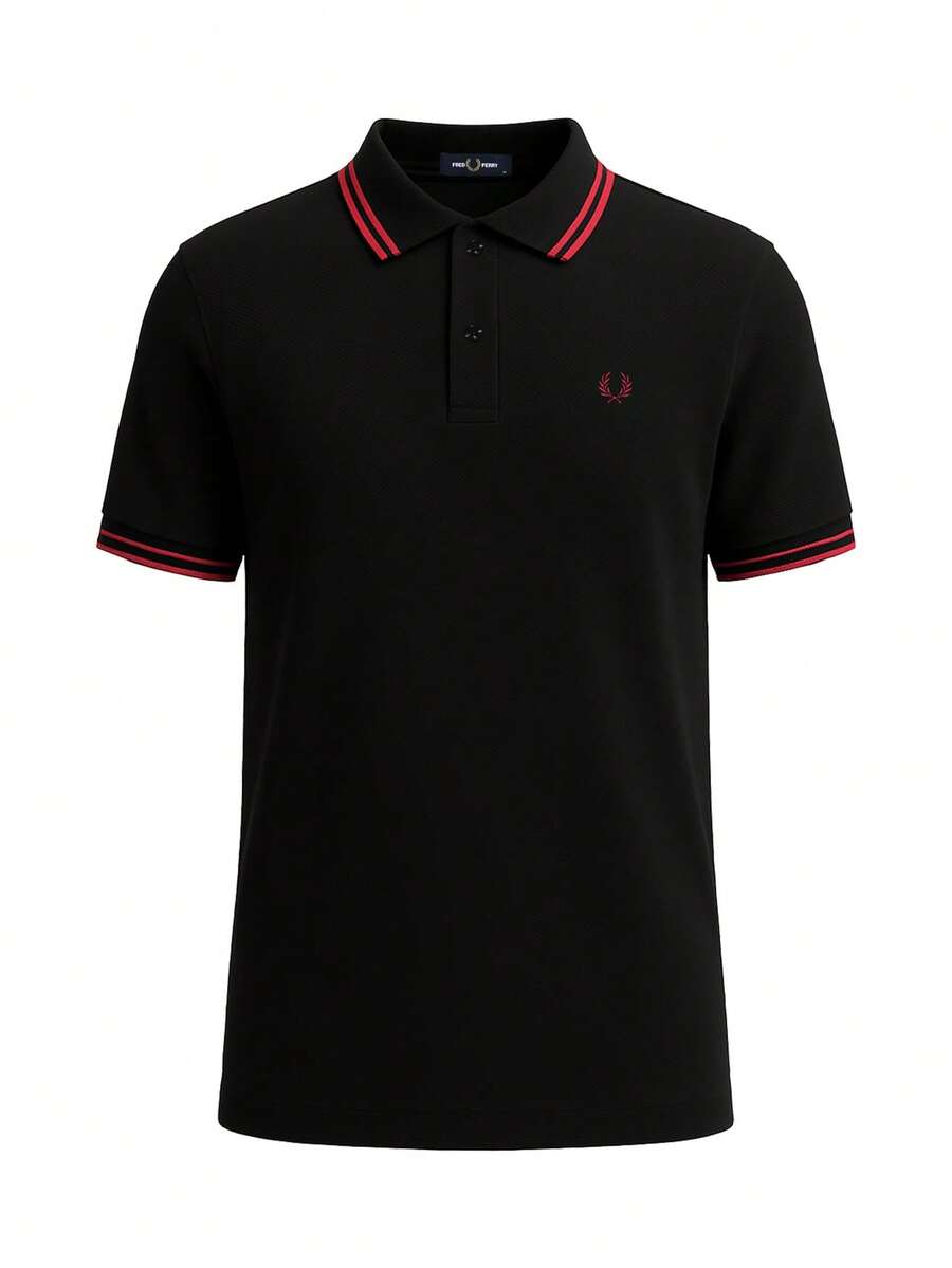 Fred Perry Áo Polo Nam Màu Đen - Đen / Đỏ cháy / Đỏ cháy - Xem 1