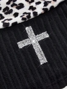 ROMWE J-Fashion Suéter cruzado de punto acanalado con cuello de piel sintética al hombro, estilo Y2K para mujer - Negro - Ver 3