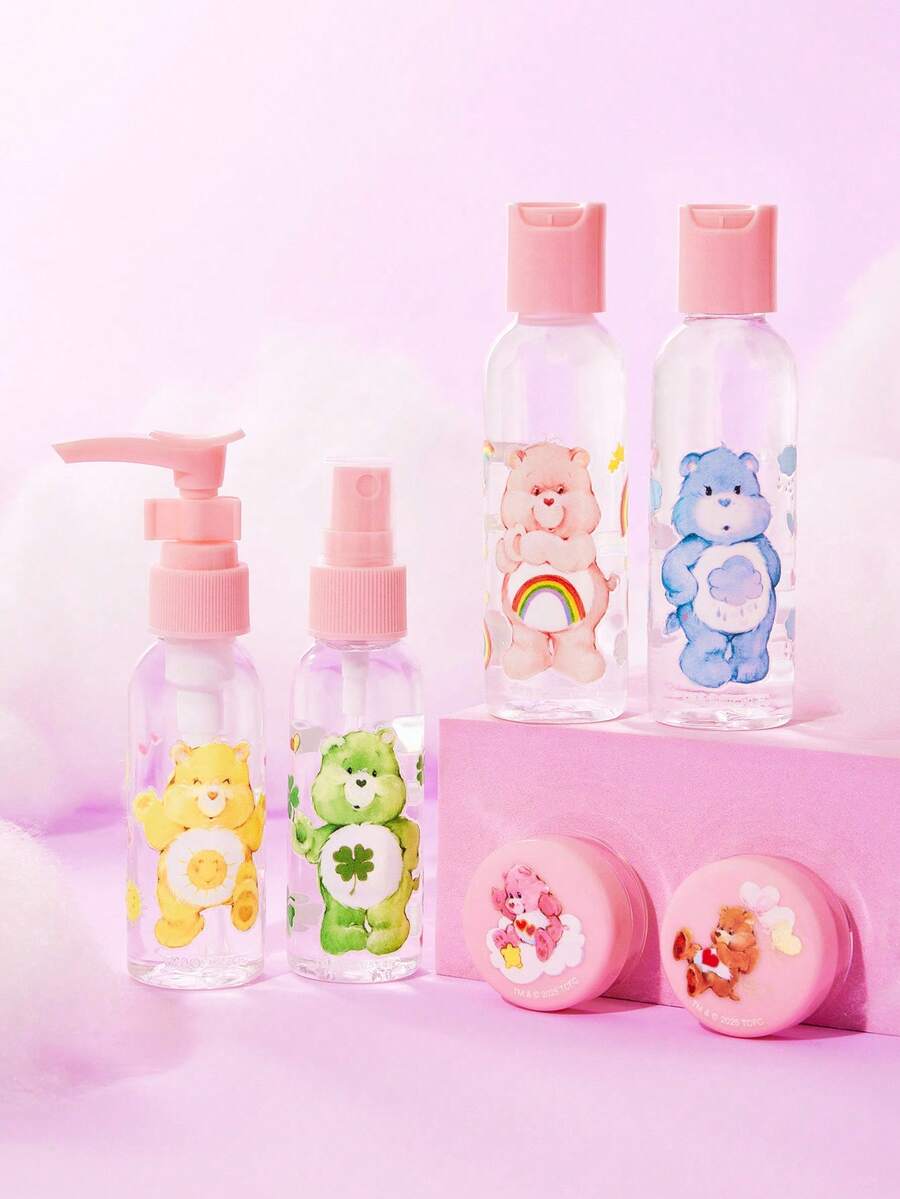 SHEIN X Care Bears Bộ 6 chai có thể tái sử dụng, in logo, thích hợp để đựng các sản phẩm chăm sóc cá nhân hoặc đồ tự làm, bao gồm 1 chai bơm, 1 chai xịt, 2 chai dưỡng thể, 2 lọ nắp vặn mini, gấu may mắn, gấu Funshine, gấu cổ vũ, gấu, gấu Love-A-Lot, gấu Tenderheart - Hồng - Xem 1