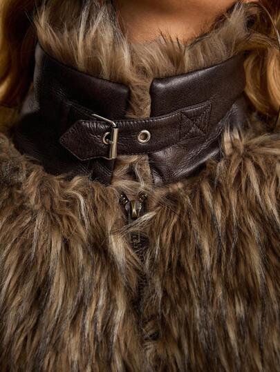 EDITION Y2K Hippie Millennium Vintage Thick Faux Fur Coat For Women