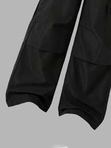 Set de 2 piezas: Sudadera de cuello redondo blanca con estampado de lema para niñas, combinada con pantalones cargo casuales de color caqui a la moda, ropa urbana - Negro - Ver 6