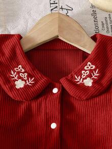 SHEIN Girls' Corduroy Woven Jacket, Solid Color, Popular Baby Girl Clothing, Spring/Autumn/Winter - Red - View 6