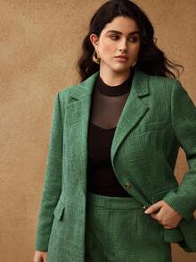 MOTF PREMIUM CHRISTMAS PLUS THICK TWEED STRUCTURED SINGLE BUTTON BLAZER, AUTUMN/WINTER - Green - View 4