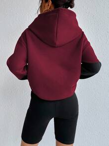 SHEIN Unity Women's Casual Contrast Color Drop Shoulder Long Sleeve Drawstring Sweatshirt, Autumn/Winter - Multicolor - View 2