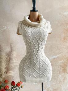 Soleia Casual Solid Color Slim Fit Women Knit Sweater Dress Fall Dress Fall Sweaters Winter Dresses  Keep Warm Turtleneck Sweater - Apricot - View 1