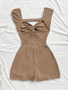 Soleia WYWH 女士度假针织条纹扭纹前低胸露背连体裤，适合派对、约会、情人节、复活节、狂欢节、下午茶、海滩、游轮、城市度假、秋冬分层穿着 - 卡其色 - 查看 2