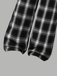 青少年女孩格子裤，适合日常通勤、休闲、上学和聚会，秋季 - 黑色 - 查看 6