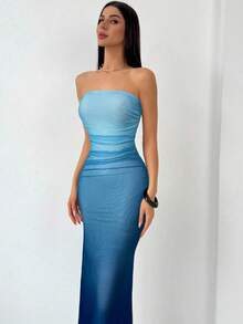 Aloruh Vestido camisero ajustado con estampado de malla degradada