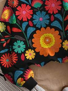 EMERY ROSE Plus Size Casual Retro Floral Pattern Sweatshirt, Suitable For Fall/Winter - Multicolor - View 5