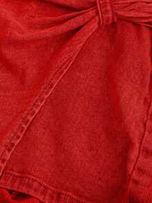SHEIN MOD 女士时尚性感纯色抹胸牛仔连体裤 - 紅色 - 查看 4