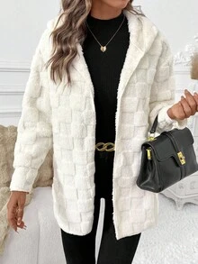 SHEIN Clasi Áo khoác nỉ có mũ trùm đầu họa tiết da báo dành cho nữ - Màu be - Xem 4