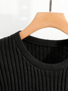 SHEIN Elenzya 1 件女士加大码圆领长袖喇叭褶边下摆优雅俏皮毛衣裙，适合派对、舞会、秋冬季 - 黑色 - 查看 4