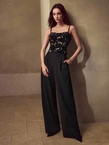 MOTF PREMIUM 天鹅绒花卉刺绣吊带背心 - 黑色 - 查看 5