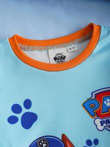 SHEIN | PAW Patrol 2pcs/Set Young Boy Casual Dog Print Round Neck Long Sleeve T-Shirt And Pants Comfortable Stretchy Pajama Set