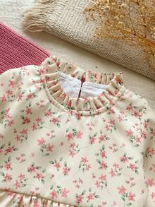 Vintaside Kids 2 件套女婴碎花毛衣夹克和连衣裙套装，春秋 - 藕粉色 - 查看 7