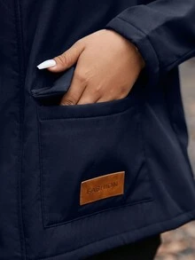 Plus Size Women Outdoor Warm Thermal Lined Zip-Up Jacket, Fall Autumn/Winter - Navy Blue - View 6