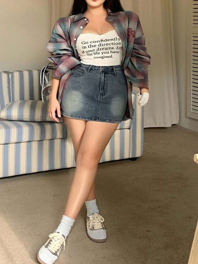 Distressed Denim Wrap-Around Bodycon Safety Shorts Skirt, Spring/Summer