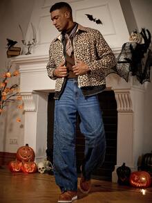 Manfinity Homme Quần jeans ống rộng dáng rộng màu xanh đậm dành cho nam - Rửa trung bình - Xem 6