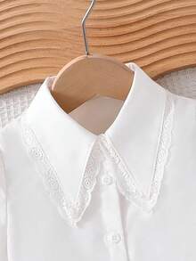 BASICS 年轻女孩休闲百搭舒适泡泡袖翻领宽松纯色梭织衬衫 - 白色 - 查看 3