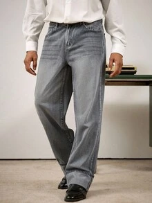 RivetRise Men's Washed Gray Straight Loose Fit Jeans - Grey - View 7