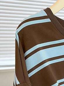 SHEIN 女式彩色条纹印花圆领休闲运动衫，长袖，秋冬 - 彩色 - 查看 4