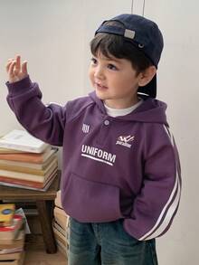 DAZY Toddler Boys' Hooded Raglan Sleeve Side Stripe & English Letter Print Long Sleeve Sweatshirt - Purple - View 5