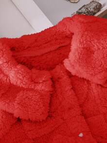 Baby Girl Solid Cami Jumpsuit & Button Front Teddy Jacket Fall Winter - Red - View 4