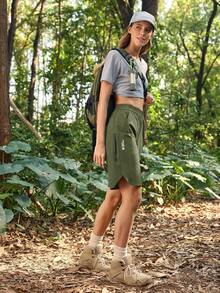 In My Nature 女士休闲松紧腰侧袋户外短裤，夏季 - 軍綠色 - 查看 4