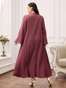 Al Najma 大码女式 V 领贴花装饰喇叭袖优雅阿拉伯风格长裙 - 淺灰紫 - 查看 3