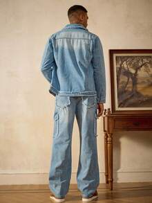 RivetRise Casual Distressed Washed Blue Denim Outfit, Slim Fit, Street Style, Suitable For Spring & Autumn - Blue - View 2