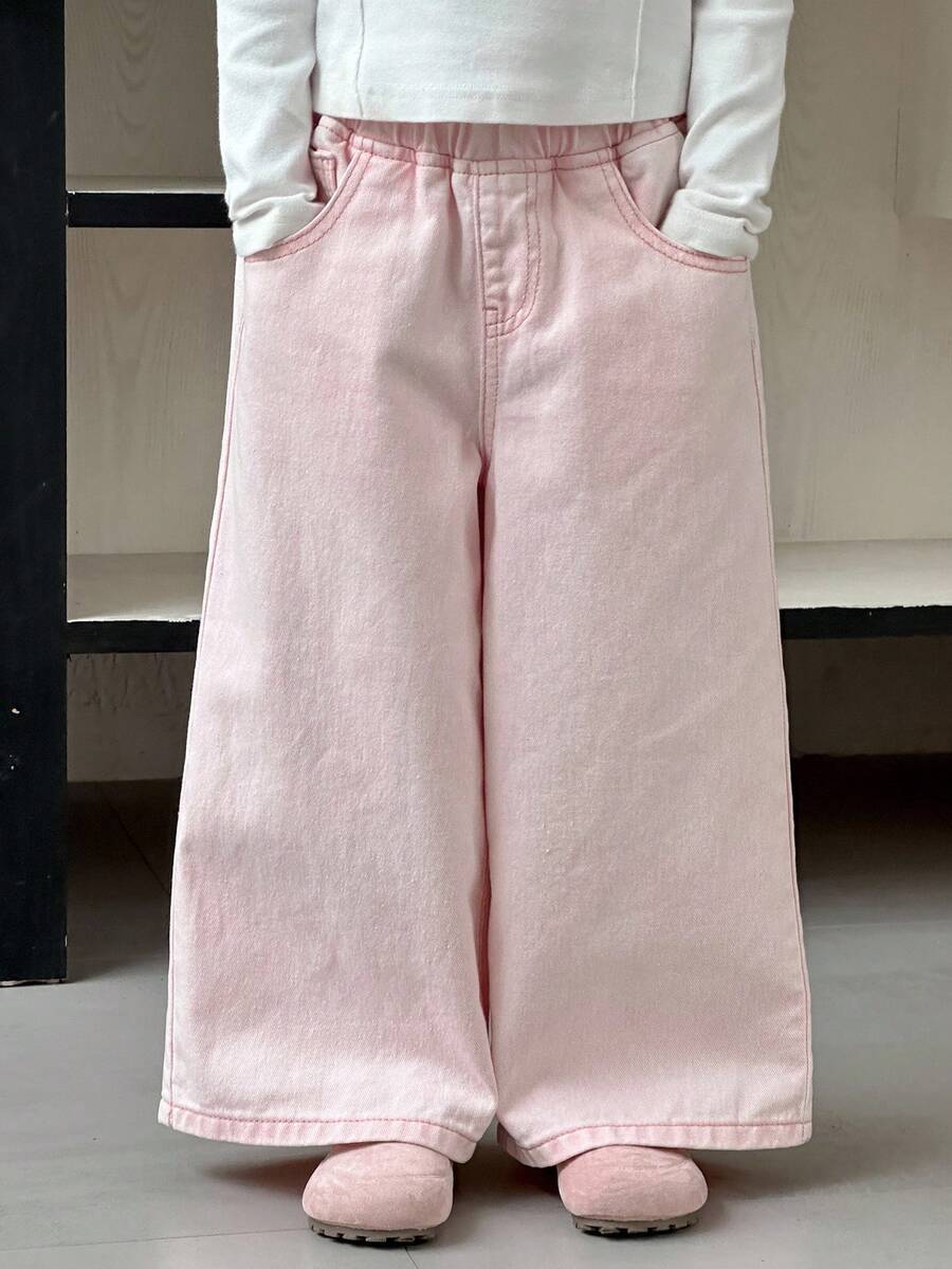 Dazy Kids Young Girls Solid Color Casual Denim Jeans - Pink - View 1