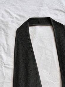 Soleia Women's Vacation White Knit Textured Wavy Pattern Deep V Neck Backless Sexy Bodysuit, Fashionable Fitted For Party, Date, Afternoon Tea, Boho Vacation, Beach, Summer Outfit - Black - View 6