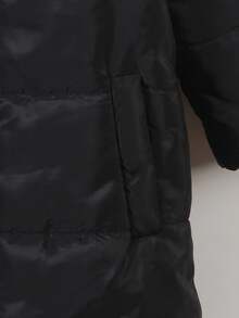 Young Boy New Letter Print Cotton Padded Hooded Jacket, Made Of Soft And Comfortable Cotton, Zipper Design For Easy Wear, Hooded To Protect Head And Neck, Suitable For Playing In Snow, Going To School, And Outdoor Activities Fall Winter - Black - View 3