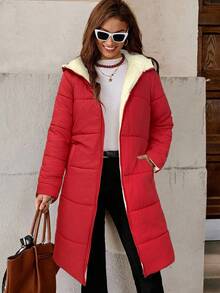 SHEIN Clasi Women's Zip-Up Hooded Padded Coat Autumn Winter Clothes For Women - Red - View 6