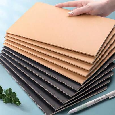 SHEIN A5/B5 牛皮纸/黑色笔记本，简单缝合工作簿，带水平线方格记事本，大容量空白日记本，旅行日记本，无衬里速写本，备忘录，日记本，计划本，适用于办公室教室用品