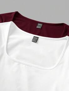 SHEIN EZwear Bộ 2 áo thun nữ cổ vuông tay dài ôm vừa vặn, màu đỏ tía và trắng, thích hợp mặc vào mùa thu/đông - Nhiều màu - Xem 5