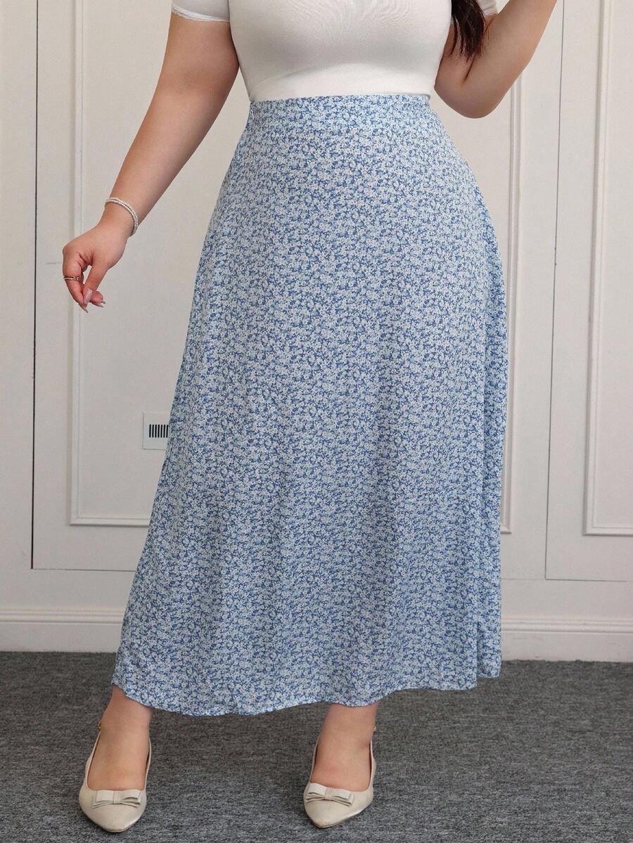 CovetEZ 大码假日休闲波西米亚风碎花裙 - 藍色 - 查看 1