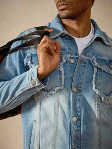 RivetRise Casual Distressed Washed Blue Denim Outfit, Slim Fit, Street Style, Suitable For Spring & Autumn - Blue - View 4