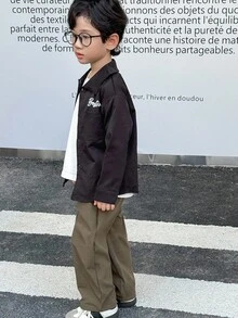 Genkimix Kids 2pcs/Set Young Boy Letter Print Long Sleeve Shirt And Loose Fit Pant, Boys Fashion Outfit Korean, Autumn Fall Winter - Black - View 4