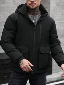 Manfinity CasualCool Men's Padded Coat With Detachable Hood, Lined With Padding, Fall/Winter - Black - View 5