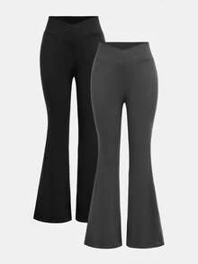 Girlism 青少年女孩紧身裤喇叭裤喇叭裤喇叭腿喇叭裤喇叭紧身裤喇叭运动裤 - 深灰色 - 查看 11