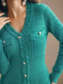 Anewsta Váy len dài tay ôm dáng màu xanh lá cây Peacock, phù hợp cho mùa thu, mùa hè, thanh lịch, sang trọng, năm mới, thường ngày, Giáng sinh - màu xanh lá - Xem 8