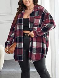 SHEIN Essnce Plus Size Women's Drop Shoulder Plaid Long Sleeve Button Front Casual Loose Blouse/Fall/Winter