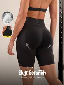 GLOWMODE Quần short biker cạp cao co giãn thấm mồ hôi không đường may 6 inch kiểm soát bụng không đường may phía trước quần bó mông cạp cao quần chạy bộ tập luyện tác động trung bình phòng tập thể dục mặc hàng ngày - màu đen - Xem 1