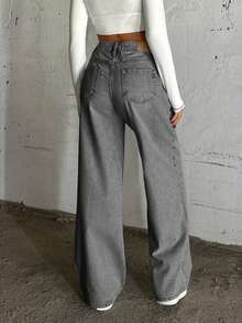 SHEIN Cottnline LOW RISE WIDELEG LIGHT BLUE PINKY JEAN - Grey - View 2