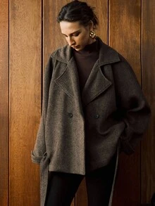 Aveloria 人字形宽翻领系带宽松夹克 - 棕色 - 查看 3