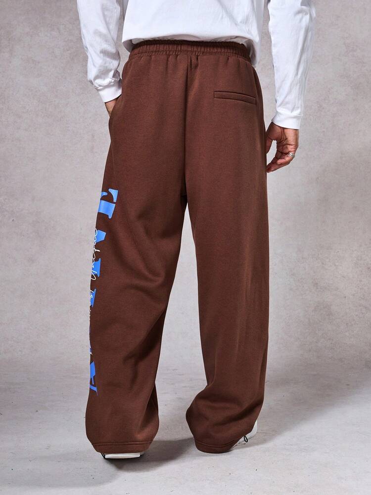 Men's Autumn Letter Print Thermal Lined Jogger Pants, Streetwear Style