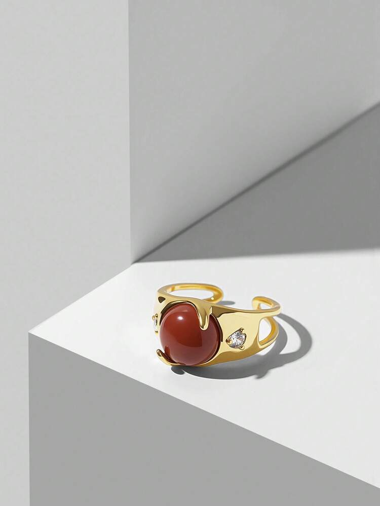 18K GOLD PLATED NATURAL STONE RING